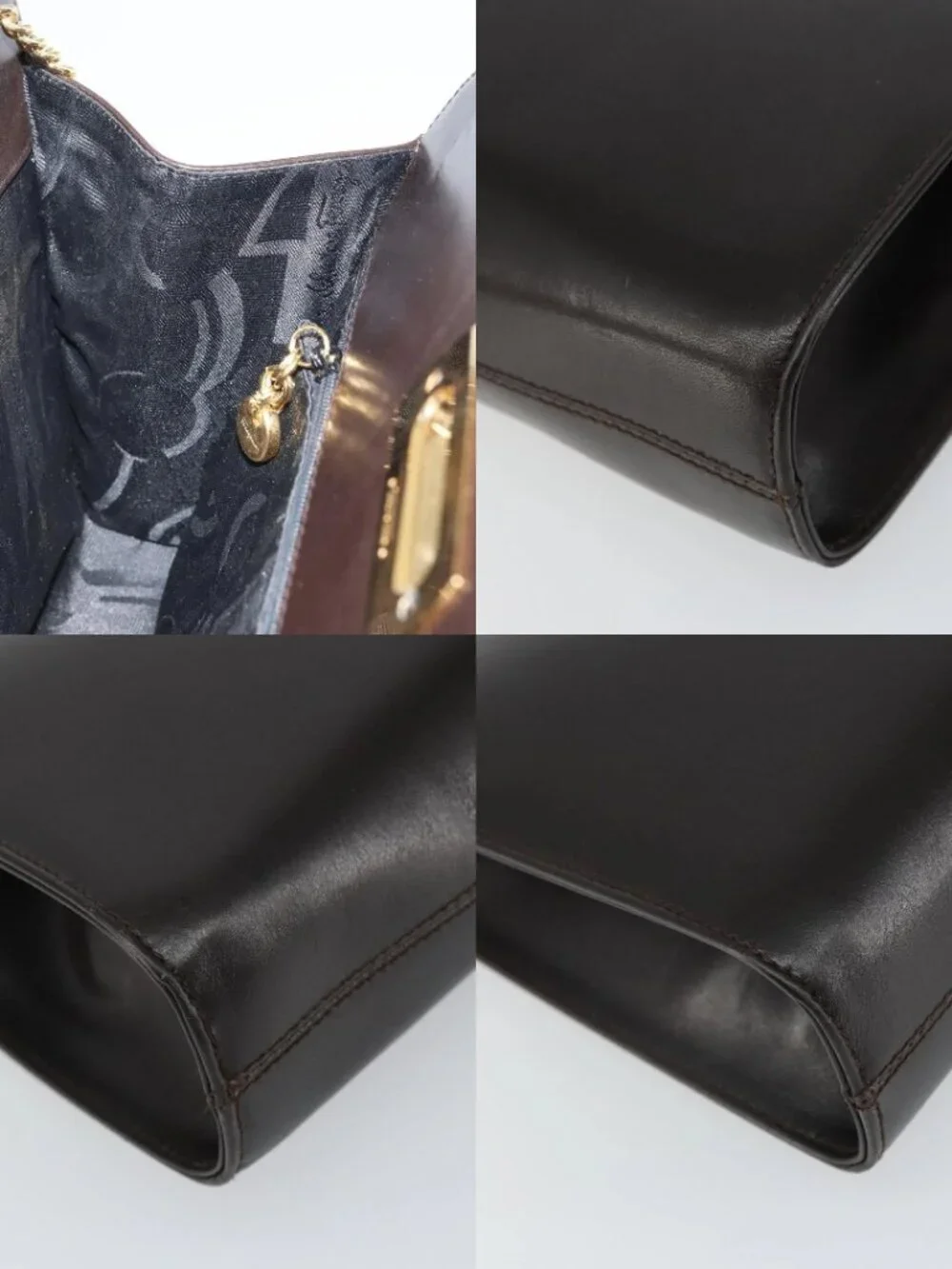 Salvatore Ferragamo Gancini Chain Shoulder Bag Leather Brown Gold Auth 166439